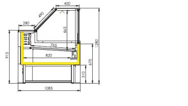 VZ25/B5-VR2 (25) Venice Verkaufstheke Umluft, Glasscheibe 90°, mit Reservefach - SCHWARZ